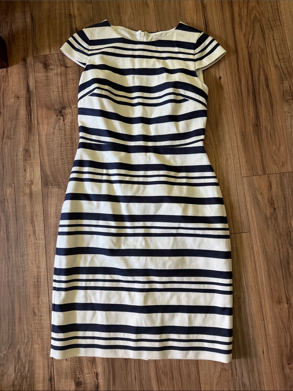J.Crew Classic Striped Sheath Dress in Navy and White